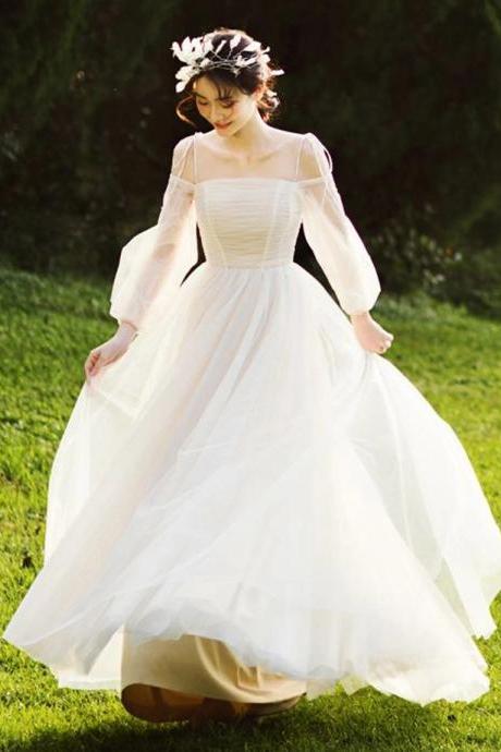 New Lace Fashion Simple Bridal Dress 2021 Boho Bridal Dress Long Sleeve Bridal Dress
