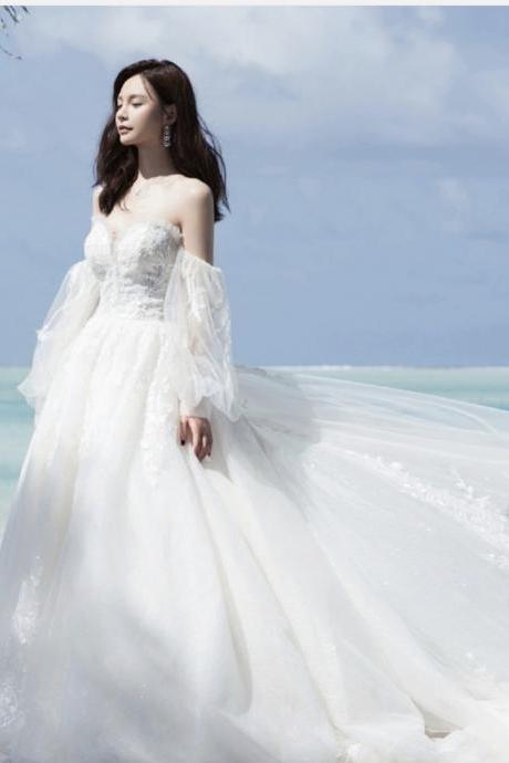hand made custom dress New,long sleeve bridal dress,elegant light wedding dress,custom made