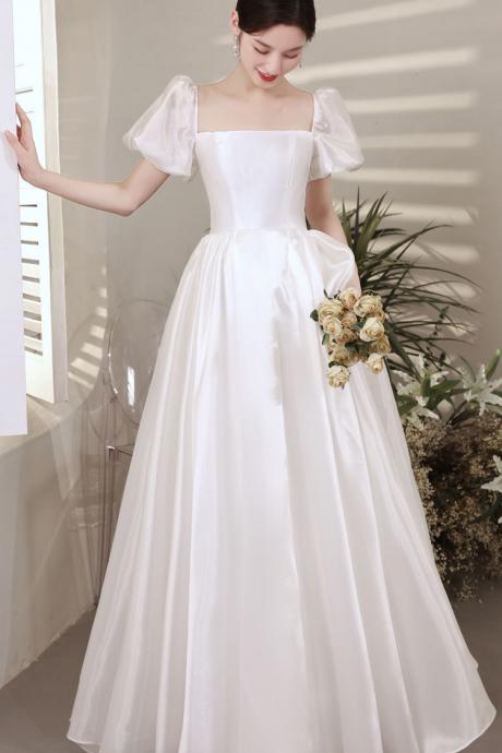 Handmade Custom Made Dresses French Light Wedding Dress,white Satin Bridal Dress, Simple Evening Dress