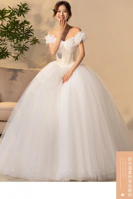 Handmade Custom Made Dresses Capped Sweetheart Soft Tulle Ball Gown Wedding Dress With Flowers Floor Length Wedding Gowns Lace Up