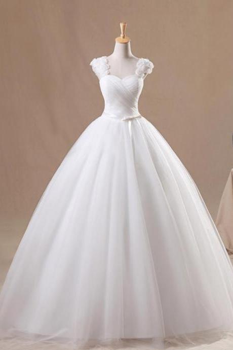handmade custom made dresses Lace Up Capped Sweetheart Soft Tulle Ball Gown Wedding Dress With Flowers Floor Length Wedding Gowns 