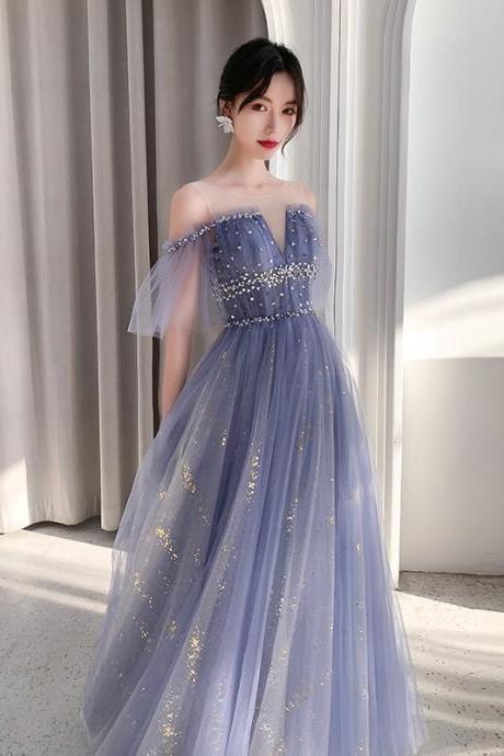 handmade custom made dresses Stylish blue tulle long prom dress, blue evening dress red prom dress 