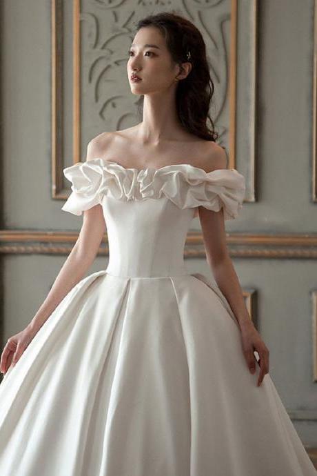 long sleeves wedding dress Off shoulder wedding dress,ball gown bridal dres with ruffled edges