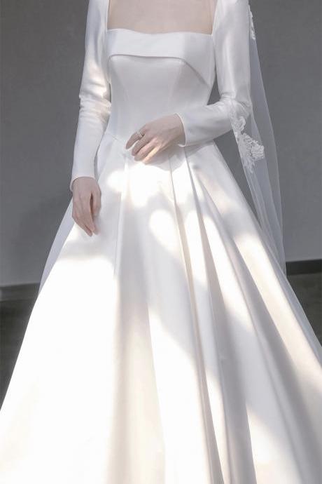 long sleeves wedding dress Long sleeve wedding dress,square neck bridal dress with big trailing 