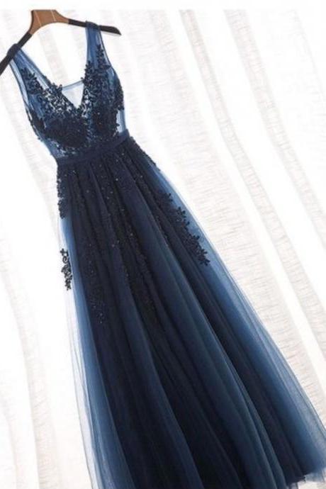 hand made customed A-line V-neck tulle ball gown/decal evening gown backless prom dress