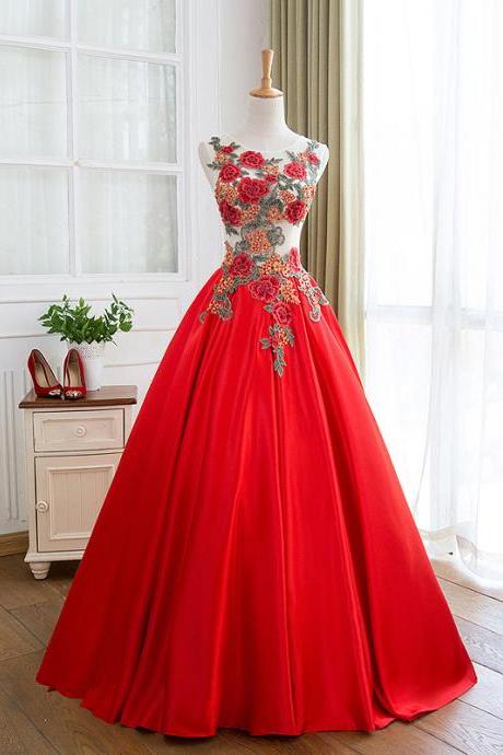 hande made Red ball gown,sleeveless prom dress ,formal dress with applique plus size