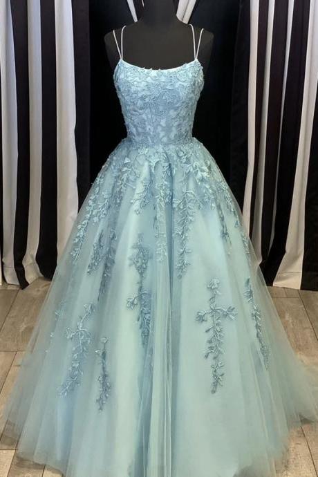 Handmade Blue tulle lace long ball gown dress formal dress.strapless party dress lace sleeveless prom dress plus size customed 