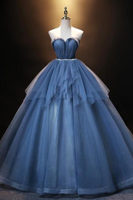 Handmade Strapless Party Dresses, Blue Evening Dresses, Star Couture Balll Gown Dresses plus size dress custom made 