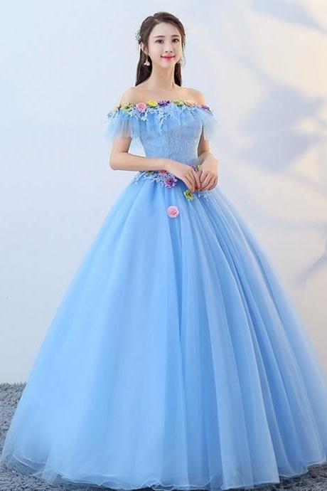 Handmade New,off shoulder prom dress,sky blue ball gown dress plus size custom made 