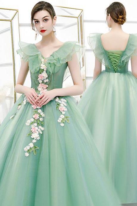 Handmade New off-the-shoulder ball dress, green leaf-sleeved ball dress elegant decal dress pius size dress custom made 