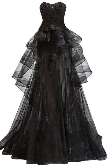 Handmade Black stapless party dress pius size dress custom made 