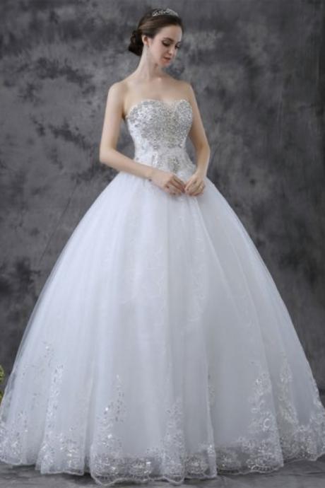 handmadeGlitter Sweetheart Sequin Rhinestone Floor-length Lace Ball Gown Wedding Dress