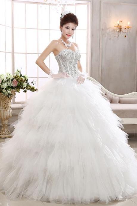 hand made Luxury Sweetheart Sleeveless Sequined Upper Corset Cascading Ruffles Ball Gown Wedding Dress plus size custom 