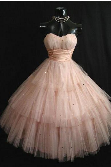 hand made Pink Prom Dresses Strapless Layered Tulle Sequins Tea Length Short Homecoming Dress Ball Gown Wedding Party Gowns