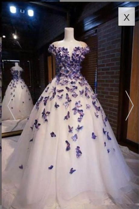 hand made Purple Butterfly Appliques Ball Quinceanera Dress Birthday Party Sweet 16 Gown,charming wedding dress
