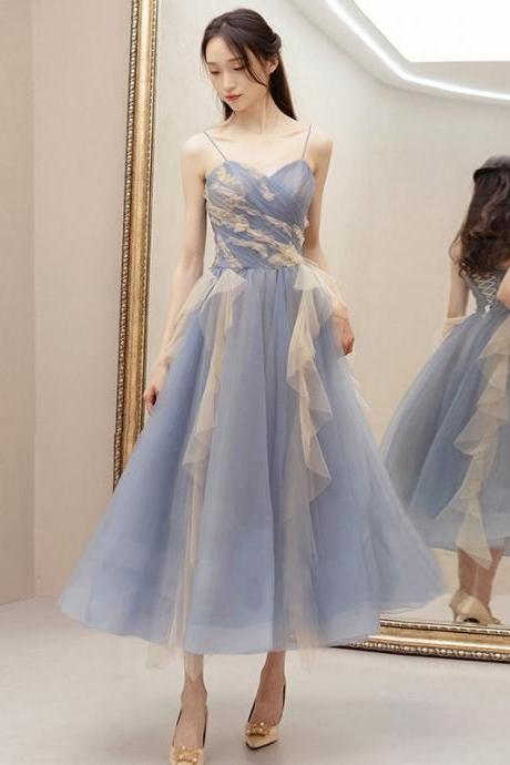 Custom beaded Blue bridesmaid dress, new style, fairy spaghetti strap cocktail dress,custom made