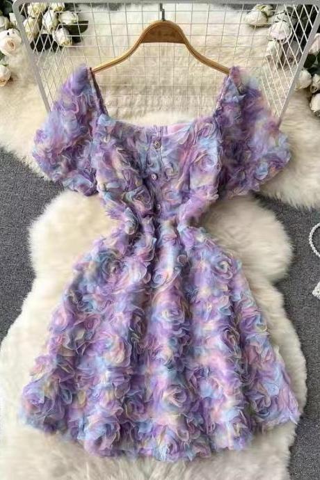Fairy dress,floral dress , cute floral waist-in A-line dress homecoming dress 