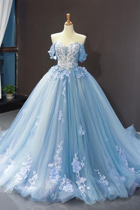 Pommel skirt off-Shoulder train Wedding Princess Skirt dress light blue graduation dress Embroidered beaded ball dress
